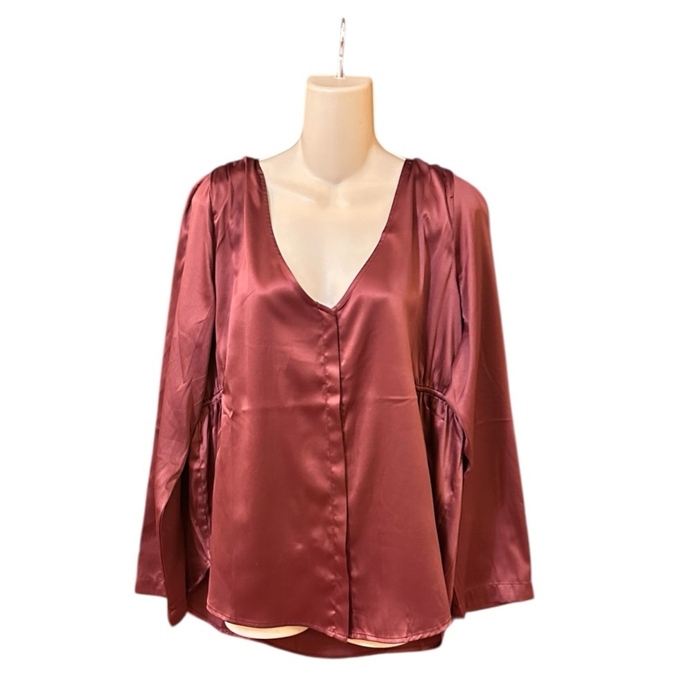 Soft Surroundings Size Large Burgundy Long‎ Sleeve Side Ruching Button Down Top